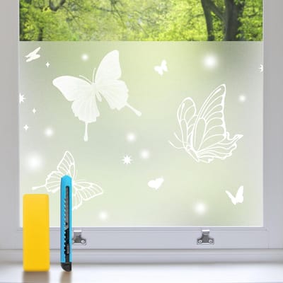 Opaak Vensterfolie 90x120cm 2 Stuks met Vlinderontwerp, Privacyfolie, Static Adhesie, Frosted, Anti-UV voor Kantoor en Woonkamer