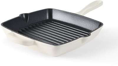 ISENVI Byron - Gietijzeren Grillpan - 28 cm - Geschikt voor BBQ & Inductie - Skillet Pan - PFAS, PTFE Vrij - Alle Warmtebronnen - Beige