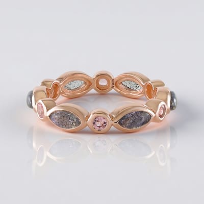Cavill - Zilveren ring roségoud verguld - Roze Minary Labradoriet 1,467 ct & Toermalijn 0,386 ct - Marquise cabochon - Dames zilveren ring elegant