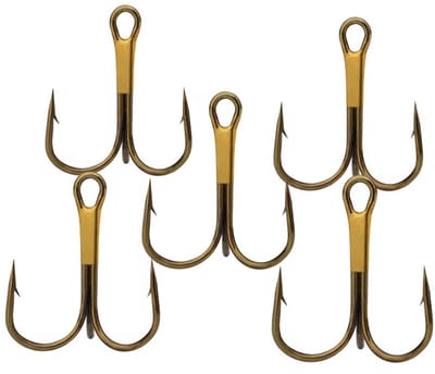 10x Dreg Maat 6 - Bronskleurig - Sterke Treble Hooks - Kunstaas Onderdelen - Voor Roofvis / Snoek - Dreggen Vissen