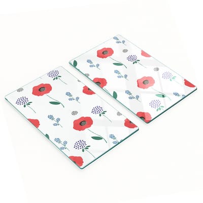 Multifunctionele decoratieve glazen keukenplanken met klaprozenmotief en patroon, 2x30x52 cm