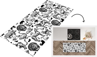 Keukenloper - Loper keuken - Patroon - Dieren - Zwart Wit - 120x50 cm - Keukenloper vinyl