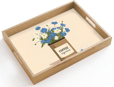 Dienblad hout 40x30 cm - Schootdienblad - Coffee - Blik - Minimalistisch - Bloemen - Borrelplank rechthoek - Plateau dienbladen