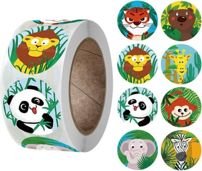 500 Stickers Op Rol - 2.5cm - Dierentuin Dieren - Beloningsstickers - Stickers Kinderen - Sluitsticker - Sluitzegel - 25mm - 500 Stuks
