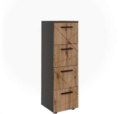 Vicco Midikast Irma, Antraciet/Goudkleurig Eiken, 30 x 95 cm met 4 laden
