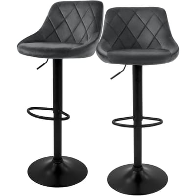 Barkruk set van 2 grijs fluwelen bekleding met rugleuning en voetensteun in hoogte verstelbaar 62-82cm ML-Design