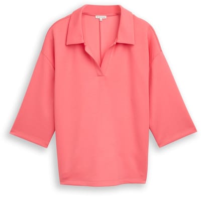 Tom Tailor - Plus Size - Loose fit scuba shirt met lange mouwen en polokraag - Maat 46 - soft coral pink
