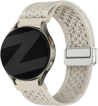 Bandz vintage nylon bandje met magneetsluiting - geschikt voor Huawei Watch GT 5 Pro - 42mm / Watch GT 5 - 41mm / Watch GT 4 - 41mm / Watch 5 - 42mm - Fossil Gen 5e - 42mm / Gen 6 - 42mm - Withings ScanWatch Light / Steel HR - 36mm (sterrenlicht)