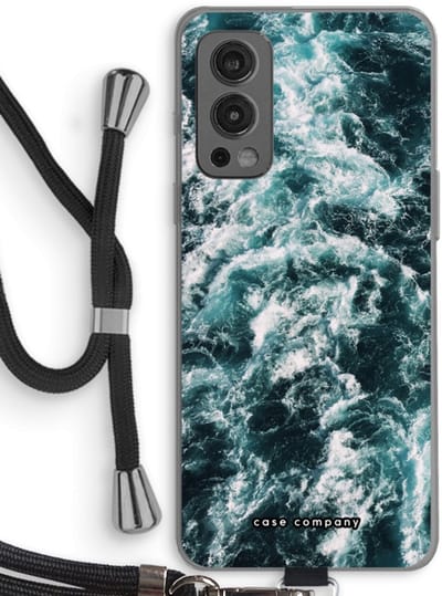 Case Company® - Hoesje met koord geschikt voor OnePlus Nord 2 5G hoesje met Koord - Zee golf - Telefoonhoesje met Zwart Koord - Bescherming aan alle Kanten en Over de Schermrand