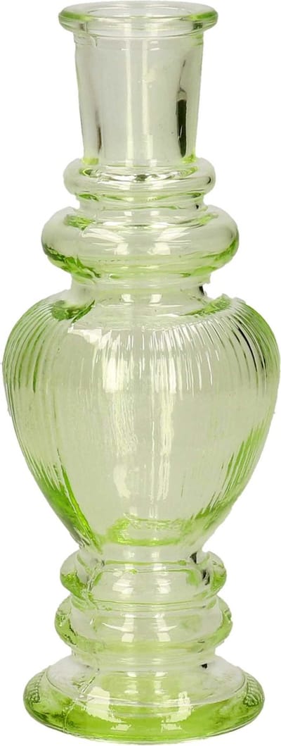 Ideas 4 Seasons Bloemenvaas Venice - voor kleine stelen/boeketten - gekleurd sierglas - ribbel lichtgroen - D5.7 x H15 cm