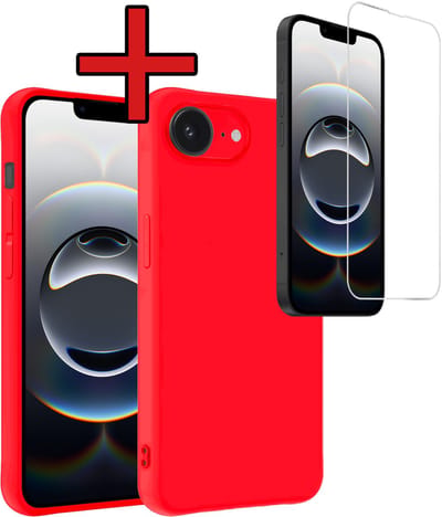 Hoesje - Met Screenprotector - Geschikt voor Apple iPhone 16e / 17e - Sterk & Shockproof - Telefoon Hoes - Back Cover - Siliconen Case - Telefoonhoes - Rood