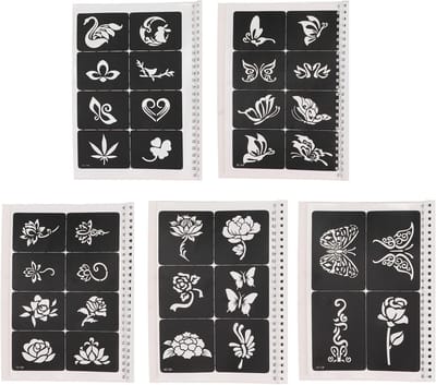 Allecto Plus - Glitter Tattoo Stencils Set met 97 designs - 10 Vellen - Tijdelijke Airbrush Tattoo Sjablonen - Herbruikbare Tattoo Kit voor Kinderen en Volwassenen - Jongens, Meisjes, Mannen en Vrouwen - Body Art - Feestjes en Evenementen
