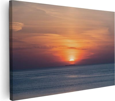Artaza Canvas Schilderij Zee En Strand - 30x20 cm - Klein - Wanddecoratie Woonkamer - Muurdecoratie Zonsondergang - Schilderijen Op Canvas
