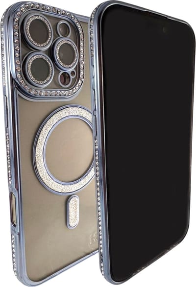 HEM Hoesje Geschikt voor iPhone 15 Pro Hoesje - Geschikt voor MagSafe - Shockproof Backcover - Blauw-Paars Glitter Transparant hoesje