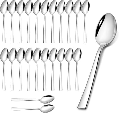 Set van 24 RVS Tafellepels van 19,2 cm - Soeplepels, Granola Lepels en Grote Lepels voor Thuis en Restaurant, Elegante en Moderne Afwerking, Vaatwasserbestendig