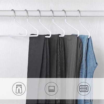 Hangers, metaal, 20 stuks, broekhanger, gemaakt van Ø 5 mm draad, gecoat met PVC kunststof, anti-slip, 38 cm, verchroomd, wit HMRI004WT-20