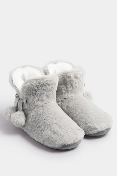 Yours Grijze Pantoffels Met Pompons En Imitatiebontsize 40-41