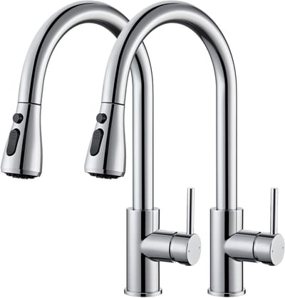 CECIPA Max Keukenkraan Uittrekbaar - 2 stuks - 2 Functies （Waterstraalmodus + douchemodus）- 360° Draaibaar - RVS - Mengkraan Keuken - Chroom