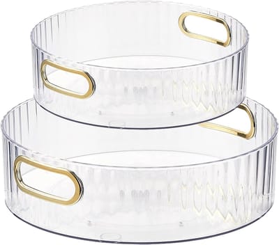 Famanu - Lazy Susan Draaiplateau, keukenorganizer, 360 graden draaibare kruidenhouder, multifunctioneel kruidenrek, transparant, draaibare kruidenhouder voor keuken, eetkamer, kast, dressoir, 2 stuks