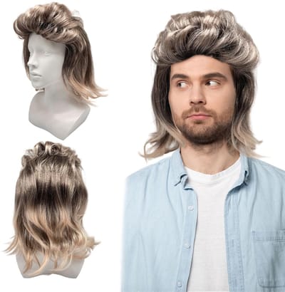Dailygoods- Pruik bruin - Heren pruik - Krullend - Punk kostuum - Cosplay - Hittebestendige vezels - Comfortabel en ademend - Haarstuk