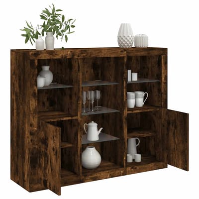 vidaXL - Dressoirs - met - LED-verlichting - 3 - st - bewerkt - hout - gerookt - eiken