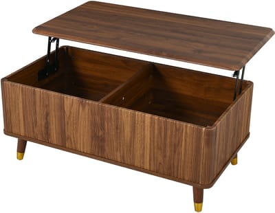 Urban Loft - Serie Metro - Salontafel 97 cm - Hoogte Verstelbaar Blad - Notenhout & Golf Structuur - Grote Opbergruimte & Multifunctioneel