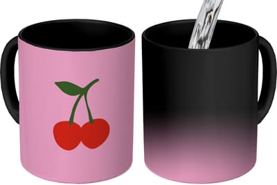 Magische Mok - Foto op Warmte Mokken - Koffiemok - Kersen - Roze - Illustratie - Magic Mok - Beker - 350 ML - Theemok