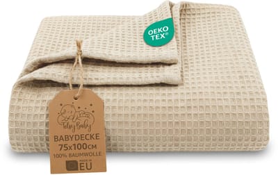 Wafeldeken Baby Hele Jaar 75x100 cm - babydeken katoen ademend licht kinderen tussenseizoen wafelpiqué – wiegdeken kinderwagen newborn zacht meisje jongen peuter Oeko-Tex Beige