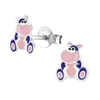 Aramat Jewels | Oorbellen | Paars Nijlpaard Oorbellen 7x8mm – Vrolijk Cadeautje | | | |7mm | Zilver | Kinderen | Verkleurd niet