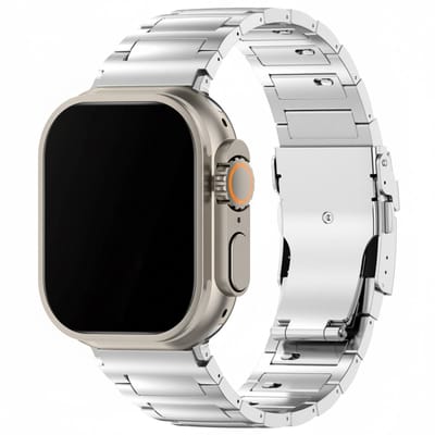 Titanium bandje - geschikt voor Apple Watch series 1/2/3/4/5/6/7/8/9/10/11/ SE (1,2,3) / Ultra (1,2,3) met maat 44 mm / 45 mm / 46 mm / 49 mm - luxe schakelband - zilver