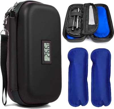 Dailygoods - SUQ Insulin Cooler reisetui met temperatuurweergave, insulinepen-etui met 2 ijszakjes van nylon, kleine insuline reisetui, diabetische reistas, zwart