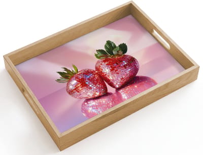 Dienblad hout 40x30 cm - Schootdienblad - Disco - Fruit - Glitter - Strawberry - Borrelplank rechthoek - Plateau dienbladen