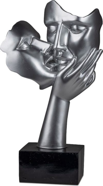 Vrouw - Man - Liefde - Beeld - Zilver - op zwarte voet - 38x20.5x9cm