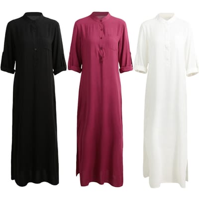 Femmes rétro longue Maxi élégant Sexy dames à manches longues col montant longue ligne robe chemise fendue S bordeaux