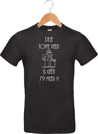 mijncadeautje - T-shirt unisex - zwart - Deze toffe peer, is geen 79 meer - maat S