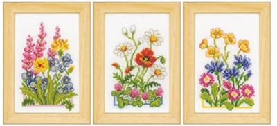 Vervaco - Miniatuur telpakket kit - Veldbloemen set van 3 - PN-0148506 - Borduren - Borduurpakket - Borduurpakket volwassenen - Borduurpakket kind