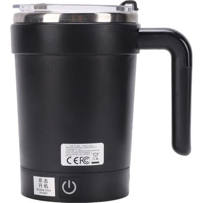 Tasse auto-remuante en acier inoxydable, tasse à café magnétique automatique, rechargeable par USB, capacité 380 ml, avec paille, noir noir