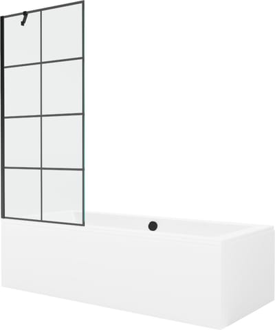 Mexen Cube rechthoekig bad 170 x 80 met ombouw en 1-vleugelig scherm 80 , zwart ontwerp - 550517080X9508007077