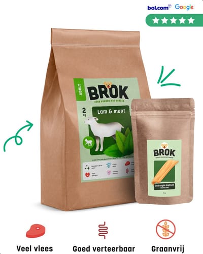 ​BROK Hondenbrokken Lam & Munt – Graanvrij en Gezond Hondenvoer – Proefpakket 2kg – Veel Vlees – Voor Kieskeurige Volwassen Honden​