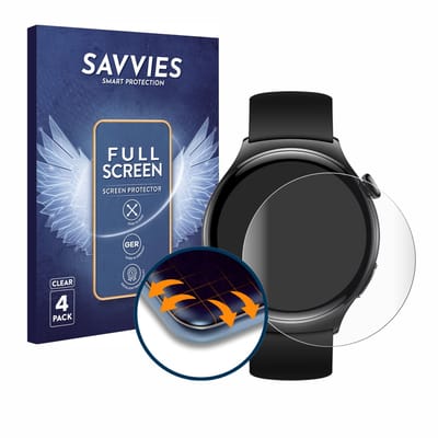 Savvies - Screenprotector voor Huawei Watch 4 Active (46 mm) - Folie Beschermfolie transparant volledig dekking 4 Stuks
