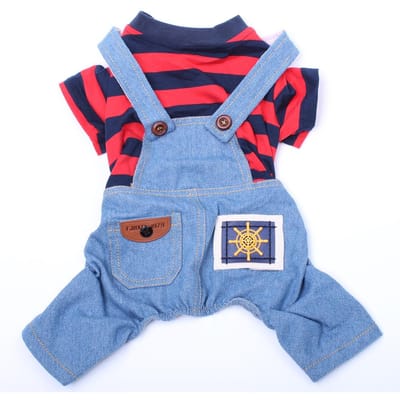 Hond Kat Jumpsuit Overall Denim&Gestreept Huisdier Puppy T-shirt Lente/Zomer Kleding Kleding L