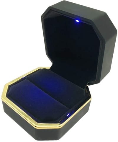Allecto - Fluwelen ringendoos - LED-licht - Compact formaat - Trouwringhouder - Juwelen display - Perfect voor aanzoek - Zwart