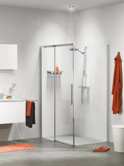 Sealskin Slider Schuifdeur met zijwand, 1380x780mm, 8mm helder veiligheidsglas, Zilver glans profiel