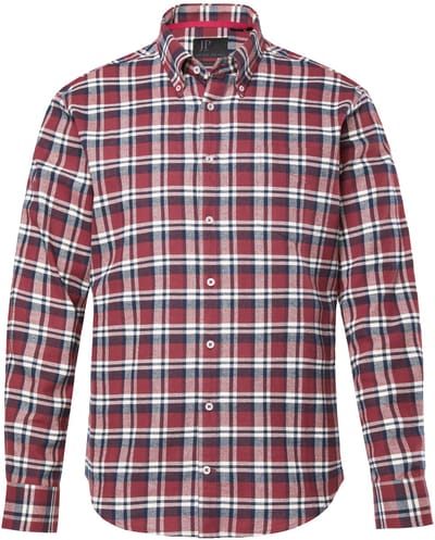 JP 1880 - Heren - Geruit flanellen overhemd lange mouwen buttondown kraag - Kastanjebruin - Maat 3XL