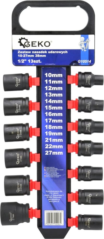GEKO Impact dopsleutelset - 6-punts - Cr-V staal - 13-delig - 10-27 mm
