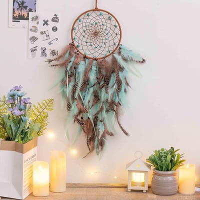 Nieuw Handgemaakt Turquoise Draag Net Veren Retro Natuurlijke Kiezels Levensboom Huisdecoratie gray
