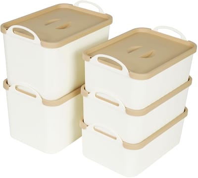 Unyqoos ® Stijlvolle en Veelzijdige Witte Kunststof Opbergdozen met Deksel - Set van 5 Stuks