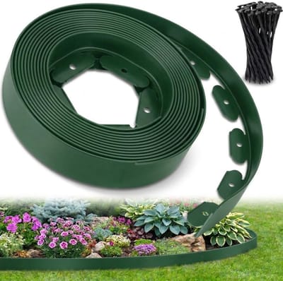 10 m Flexibele Tuinafscheiding voor Buiten, 5 mm Robuuste Kunststof Tuinafscheiding, voor Gazons, Paden en Bloembedden – Eenvoudige Installatie met 30 Verankeringspennen (Groente, 10 m)