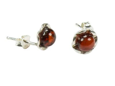 Zilveren knop oorbellen Barnsteen / Amber 925 zilver