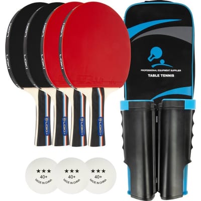 Loki - Professionele tafeltennis set - 2 Tafeltennisbatjes - 3 Balletjes - Pingpong net - Opberghoes met rits